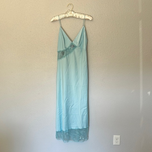 Light Blue Slip Dress with Lace Trim - Picture 1 of 6